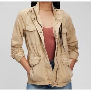 Gap Women's Utility Jacket Size Small Pettite Khaki Drawstring Waist